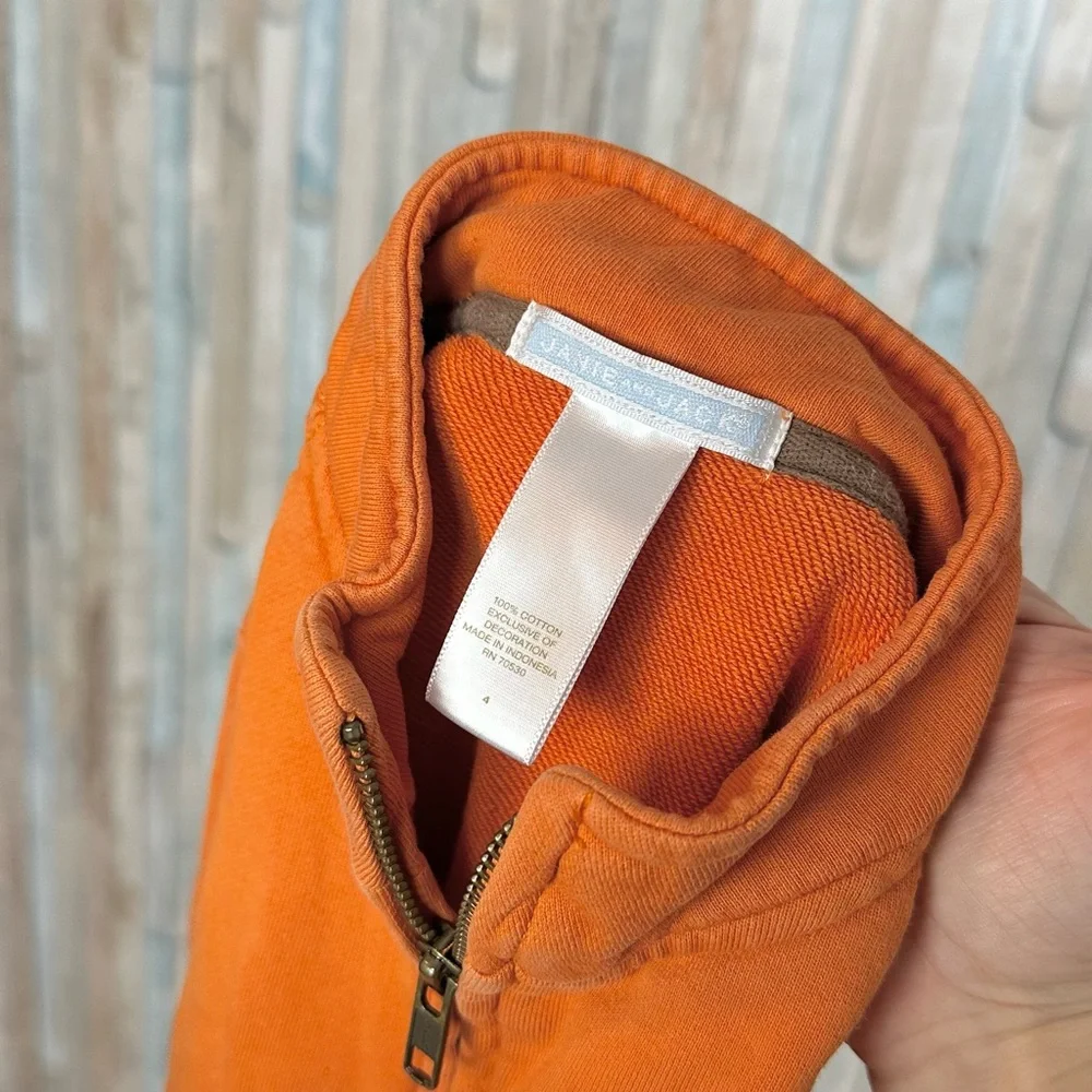 Janie and Jack 4 Boys Orange Full‎ Zip Jacket Sweatshirt Cotton Terry Knit Palm